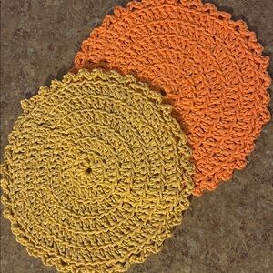 2 Handmade Crochet dish cloths - Orange and gold